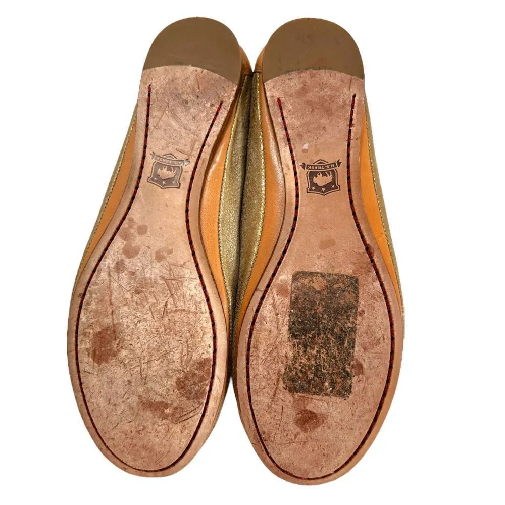 Trask Piper Gold Metallic Brush Off Natural Vachetta Leather Flats Gold Size 6 - Image 8