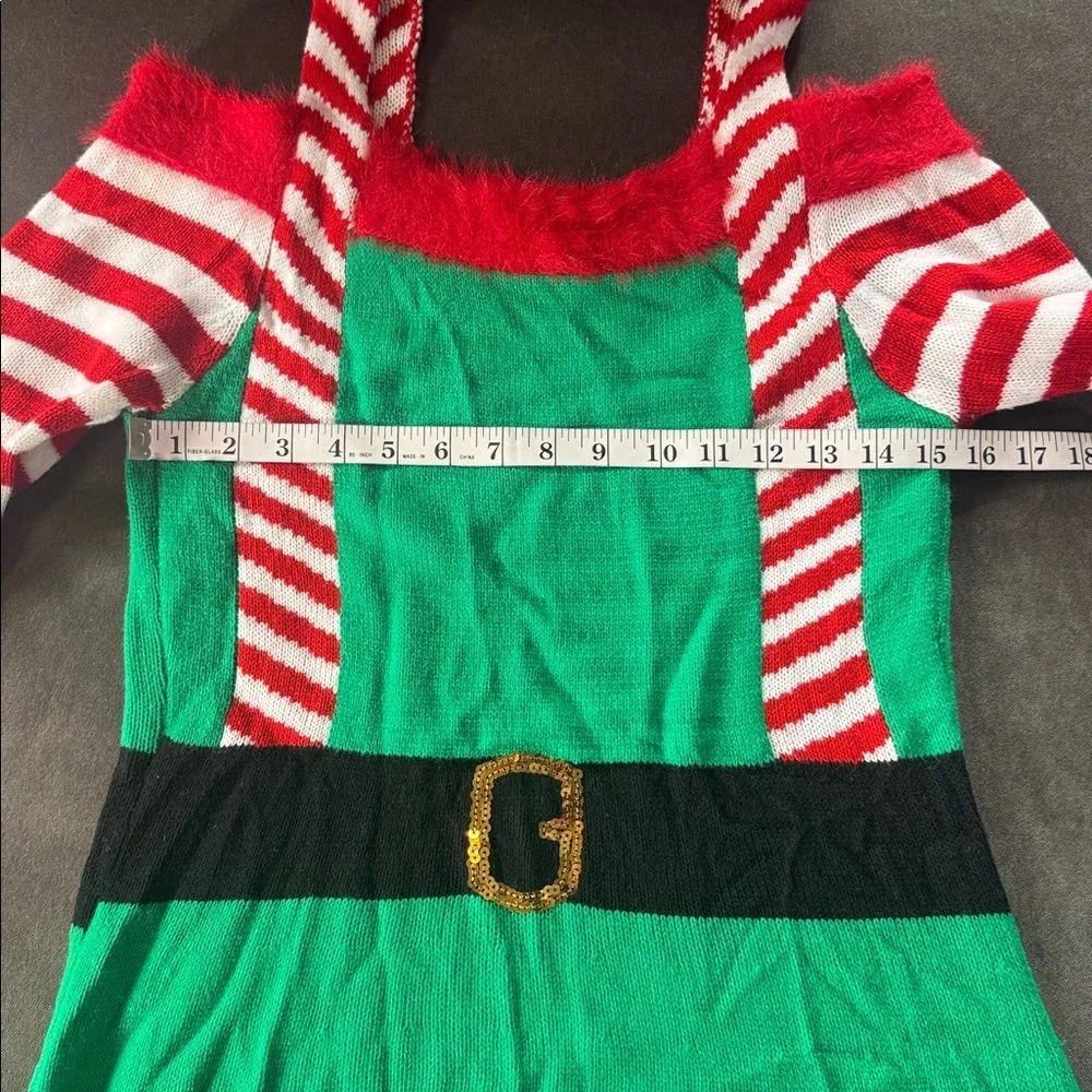 Women’s Spadehill Christmas Festive Elf Costume Sweater Dress Green Red Size S - Image 9
