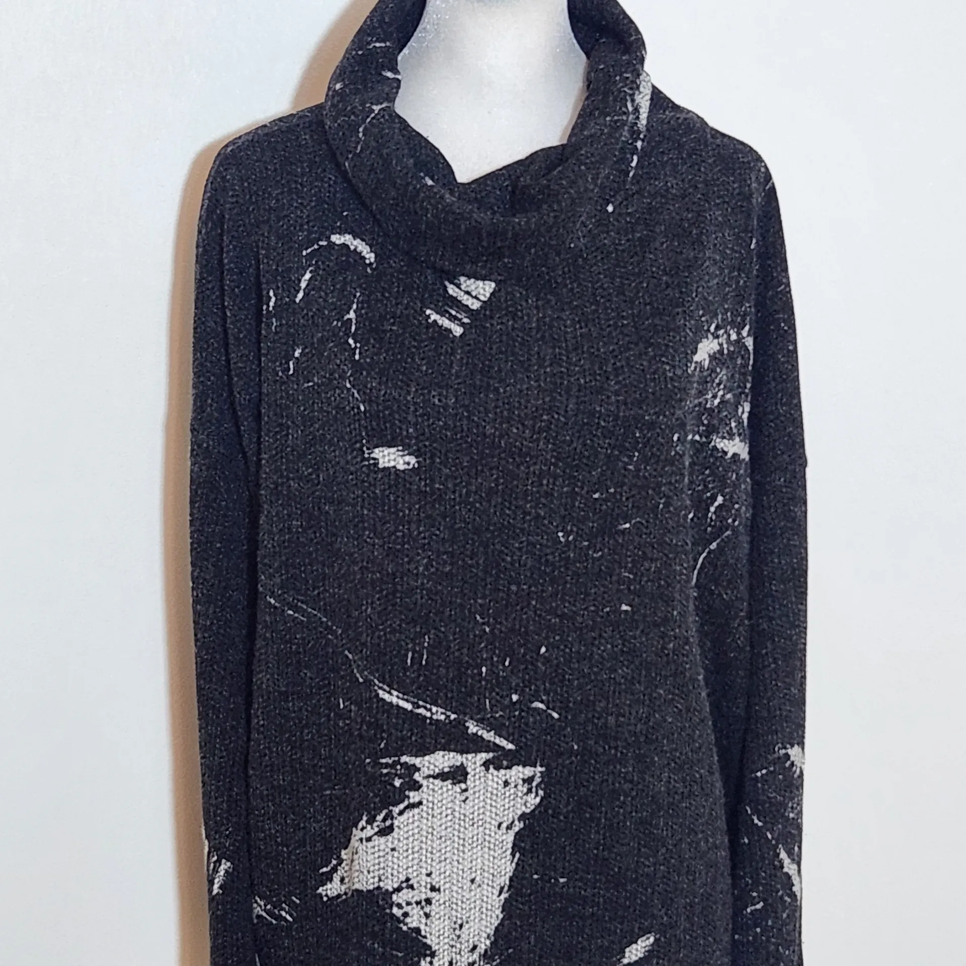 Clara Sunwoo Black Print Knit Cowl Neck Sweater Size XL Black Sweater - Image 3