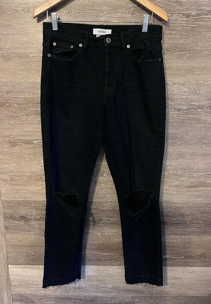 Pistola Nico Mom Straight Leg Jeans Size 28 Black Distressed Hem Butterfly - Image 2