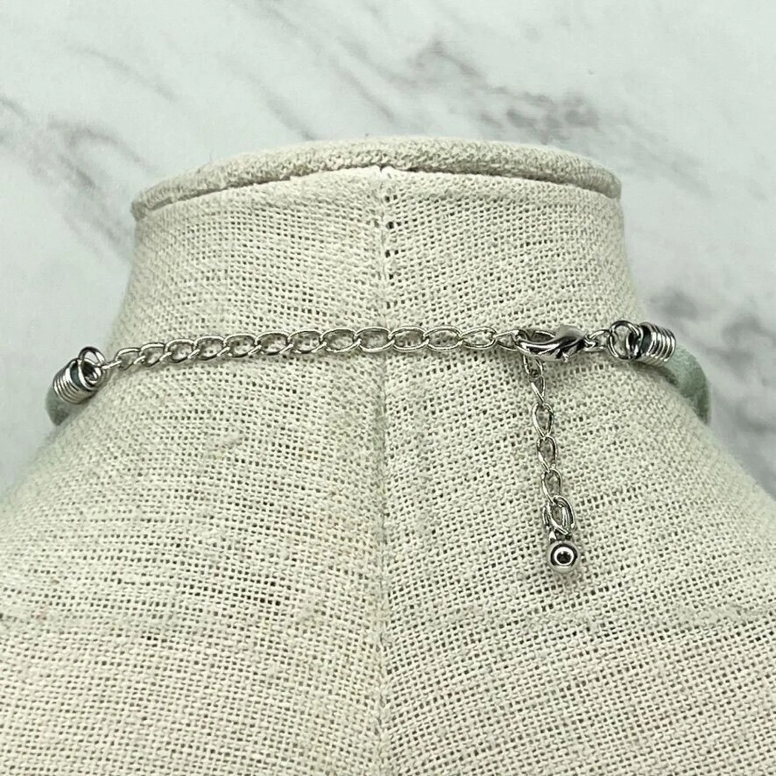 Blue Faux Turquoise Pendant Silver Tone and Light Blue Faux Suede Necklace - Image 4