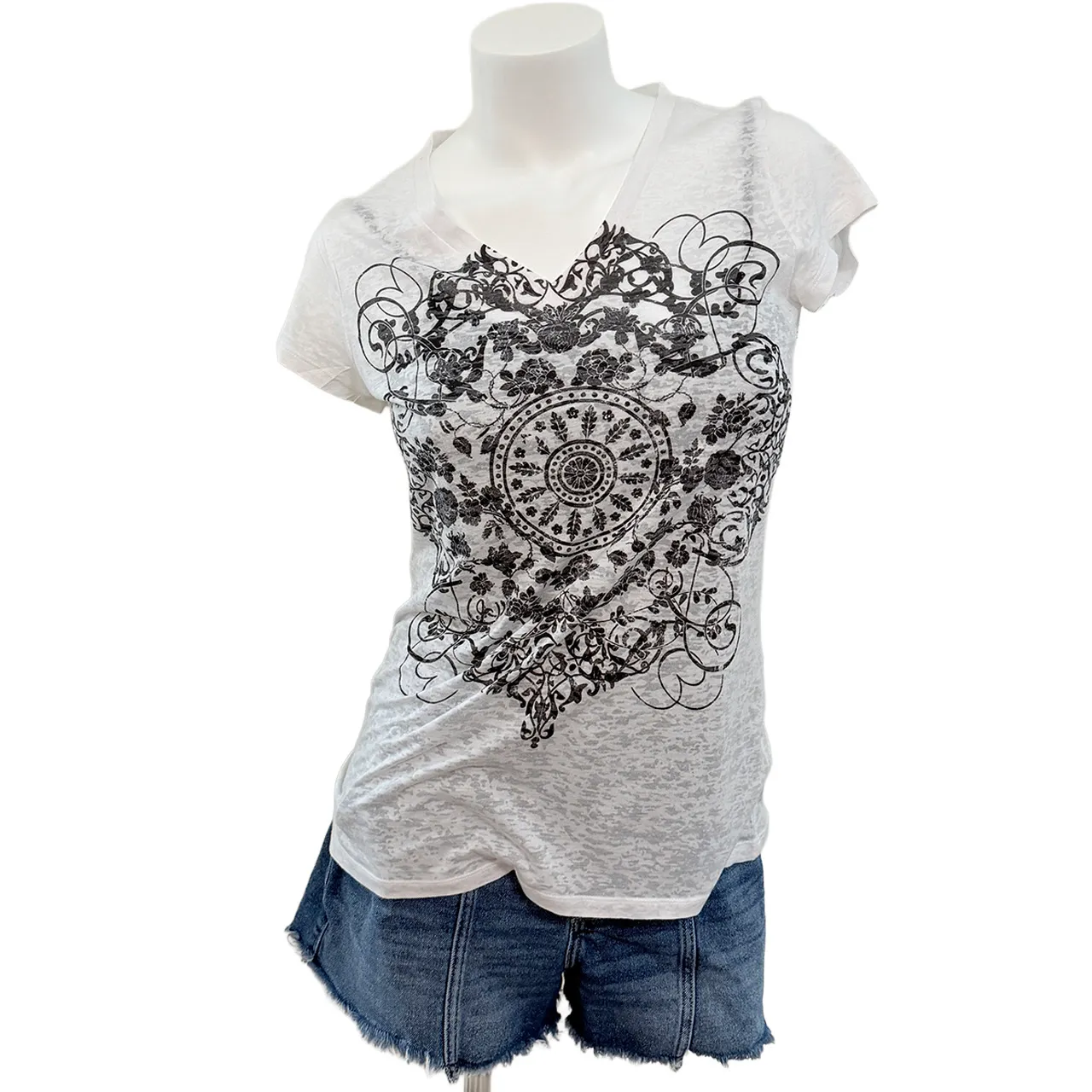 Indie sleaze Burnout Graphic Tee Medium V-Neck Y2K Whimsygoth Boho Fairy  - Image 2