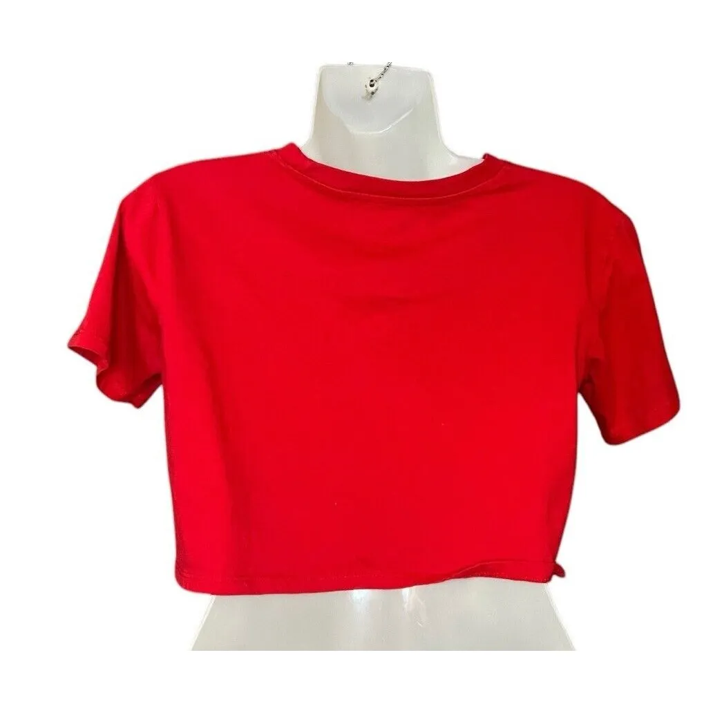 Disney Minnie Mouse Women's XS (1) 36” Bust Graphic Short Sleeve Crop Top Red - Image 2
