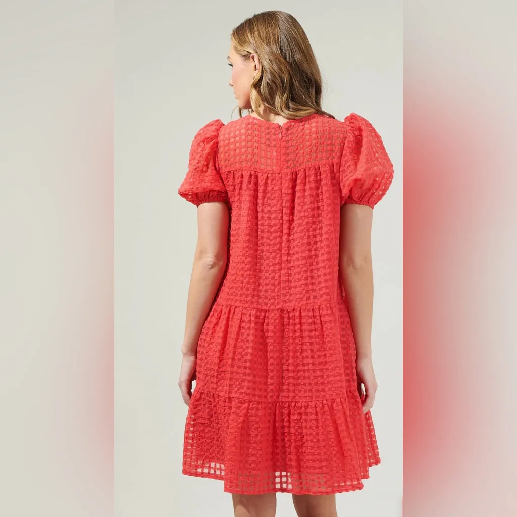 Sugarlips Nest Organza Red Puff Sleeve Tiered Mini Dress Size Small S - Image 12