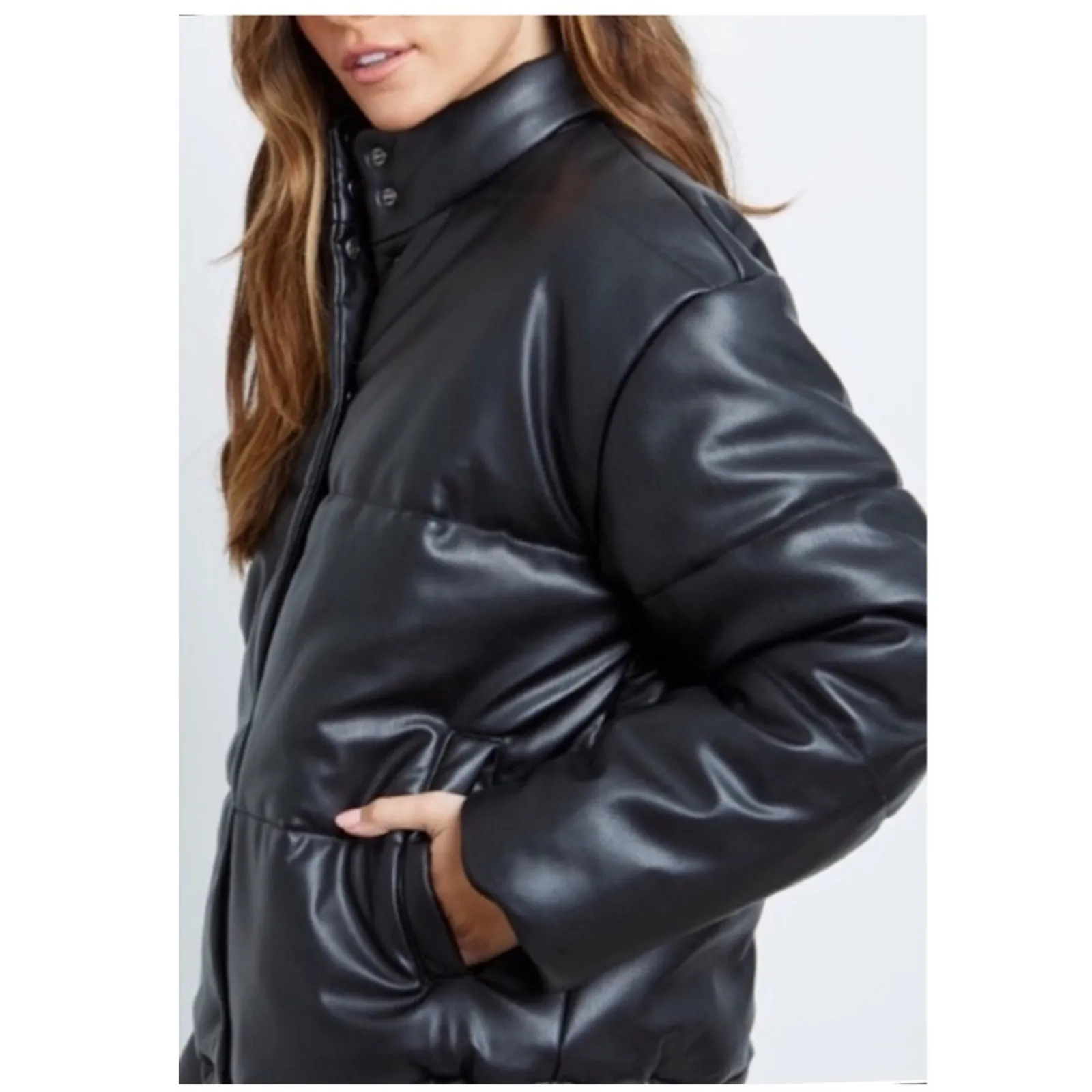 NWT Rails Otto Faux Leather‎ Puffer Jacket L Black - Image 8