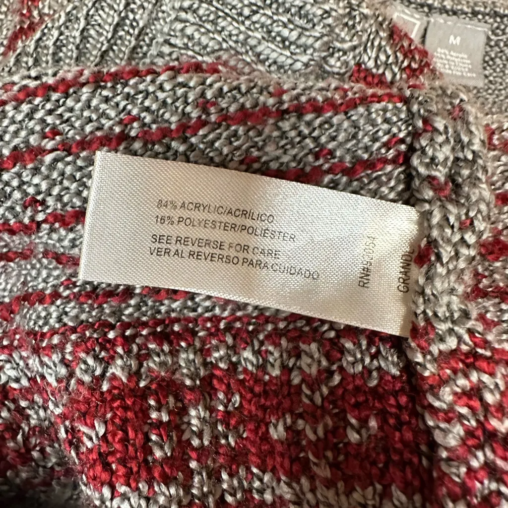 Elegant Gray and Red Patterned Women's Cardigan Size M - Image 14