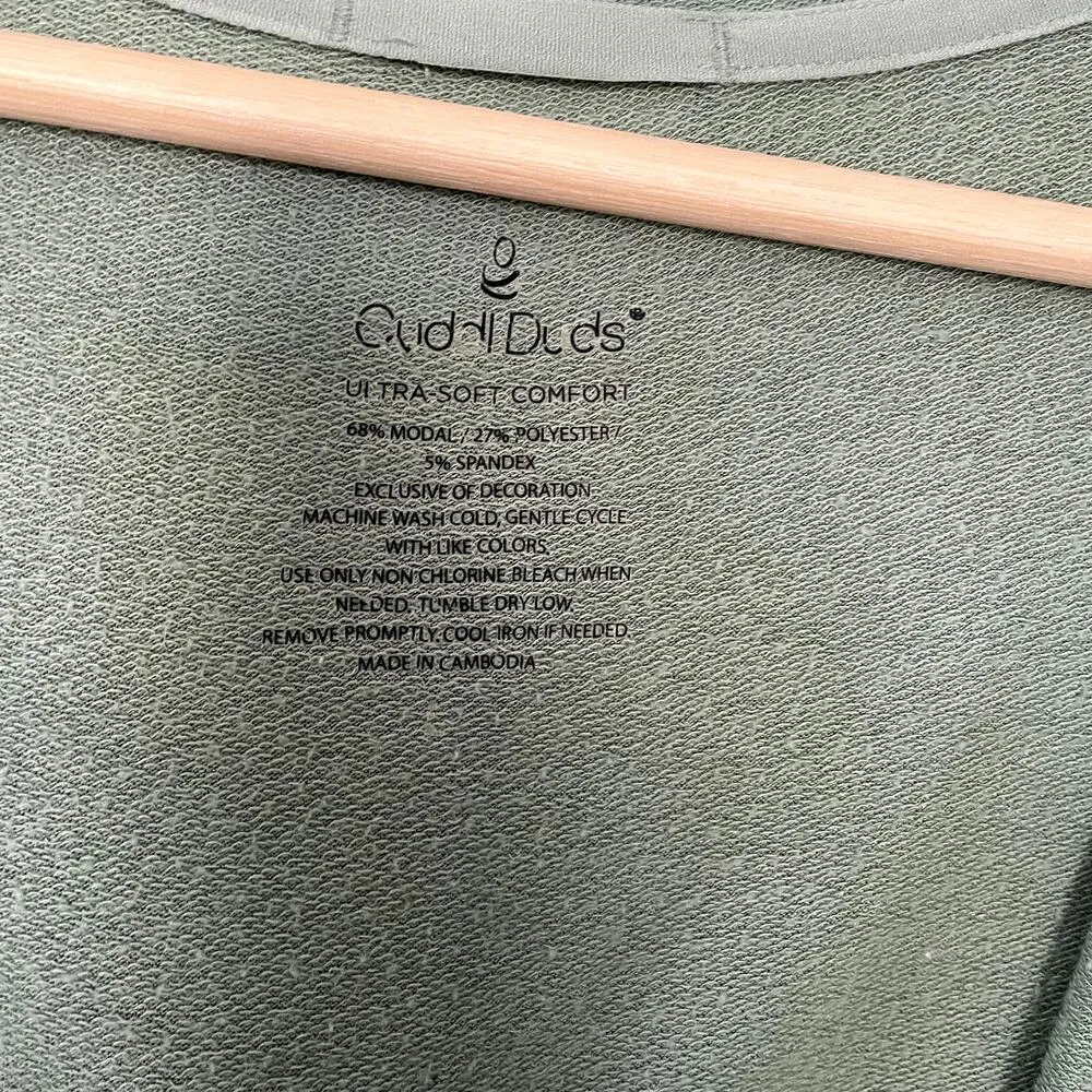 Cuddl Duds green hooded cardigan wraparound pockets ultra soft comfort women's L - Image 3