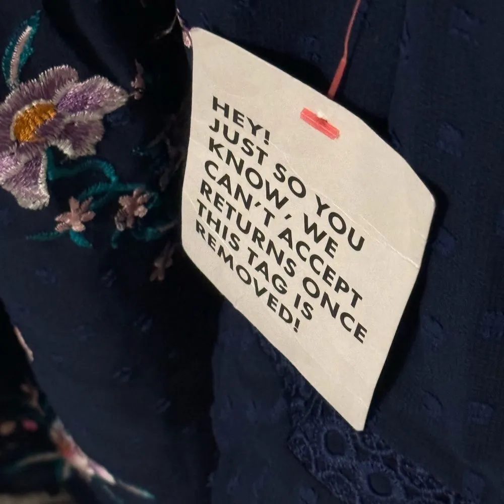 ASOS DESIGN High Neck Floral Embroidered Midi Dress Lace Trim Navy 6 NEW - Image 6