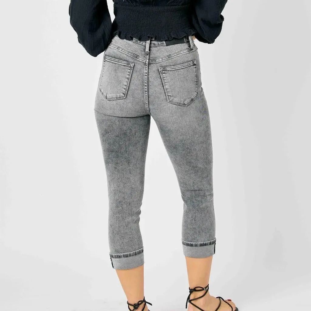 Judy Blue Women's Plus 22W High Waisted Cuffed Button Fly Capri Jeans Grey - Image 2