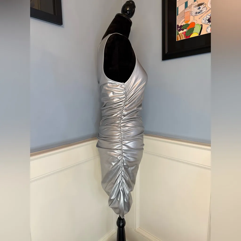 Silver Ruched Tank Style Dress Sz S - Image 3
