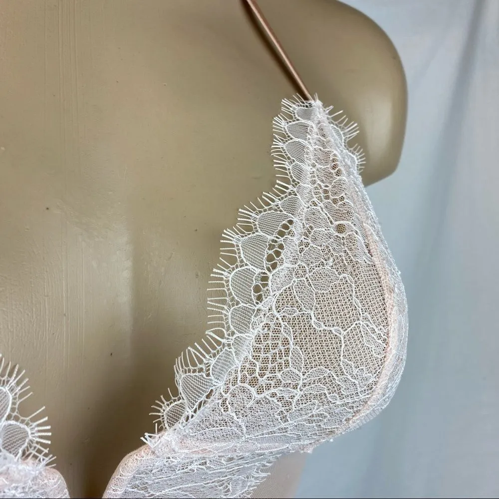 Victoria’s Secret Nude & White Sheer Netted Lace Body Suit XS - Image 3