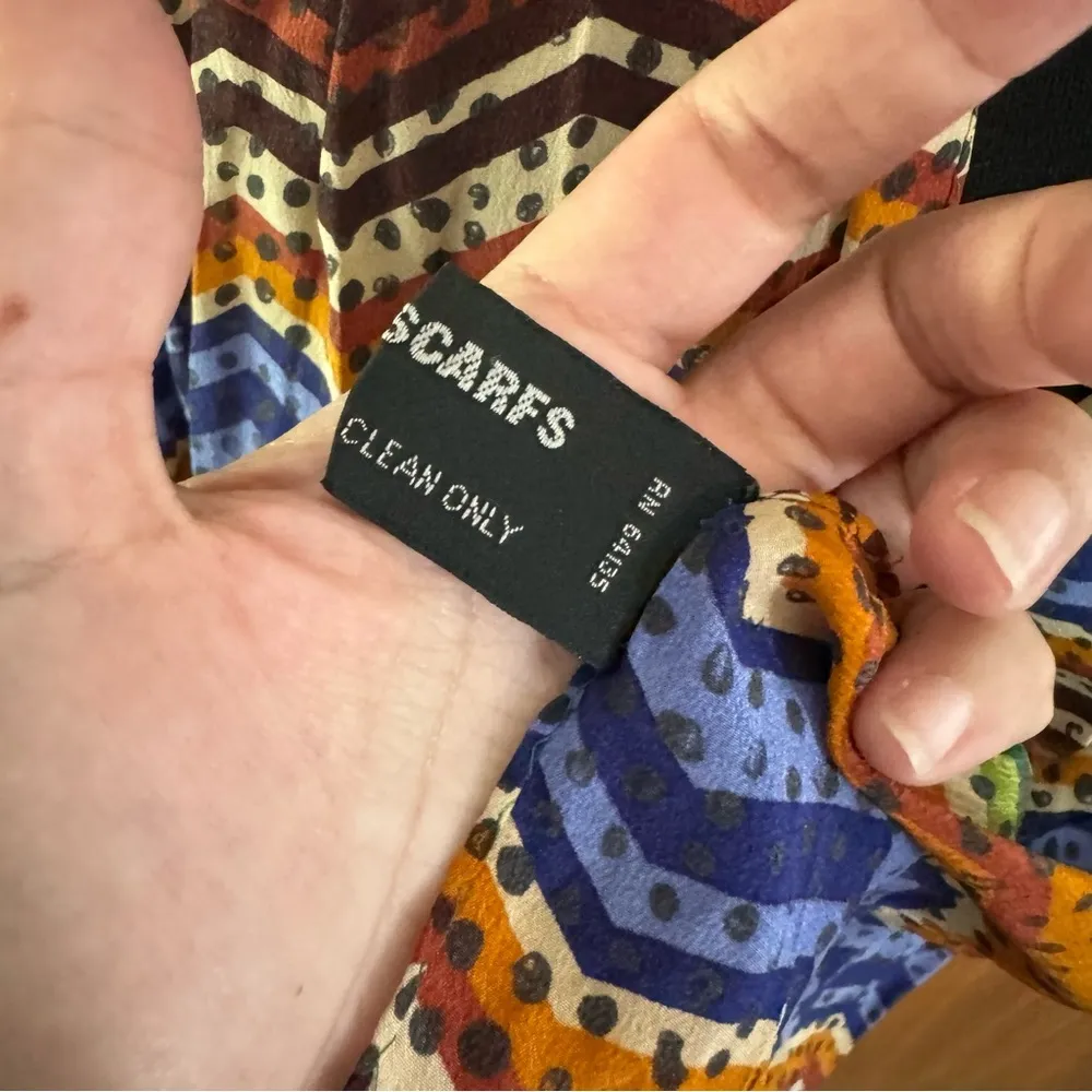 Vintage 90’s Casca 100% Silk Colorful Stripes & Dots Scarf Orange - Image 4