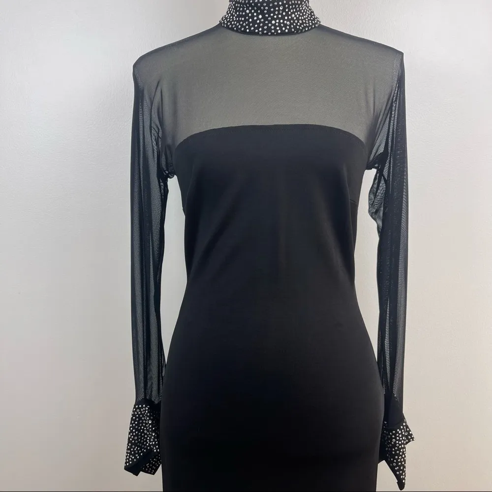 𝅺Nicole Bakti Sexy Form Fitted Sheer Mesh Rhinestones Gown Dress Gothic Fairy - Image 3