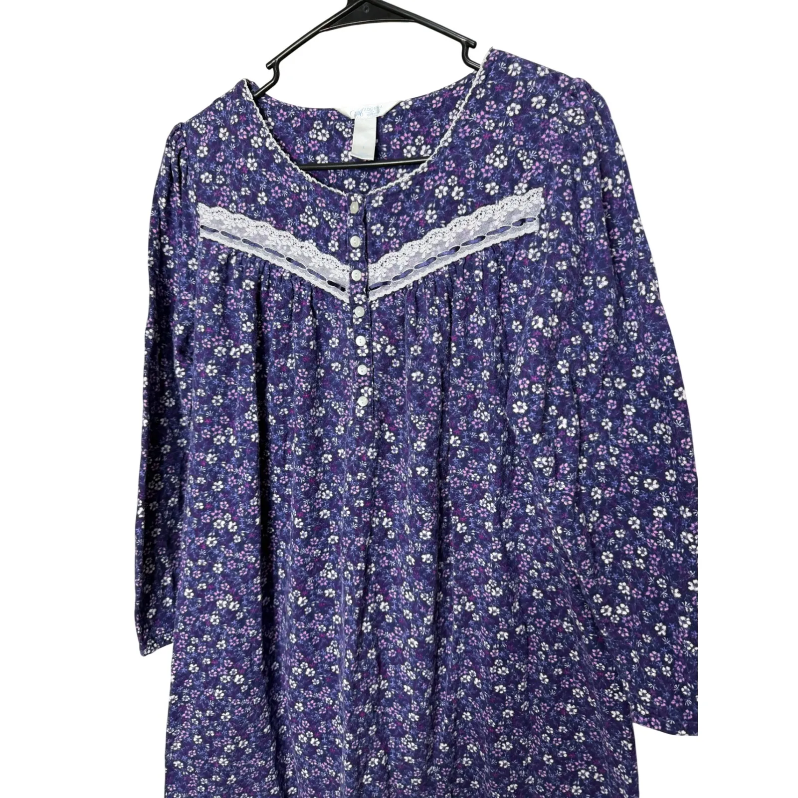 Adonna Sleepwear Womens Nightgown Long Sleeve Purple Floral Lace Trim Size L Size L - Image 2