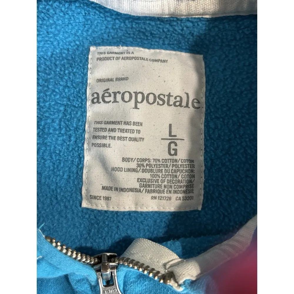 Aeropostale Teal/White Hoodie Sweatshirt Size L Long Sleeve Logo Graphic Pockets - Image 5