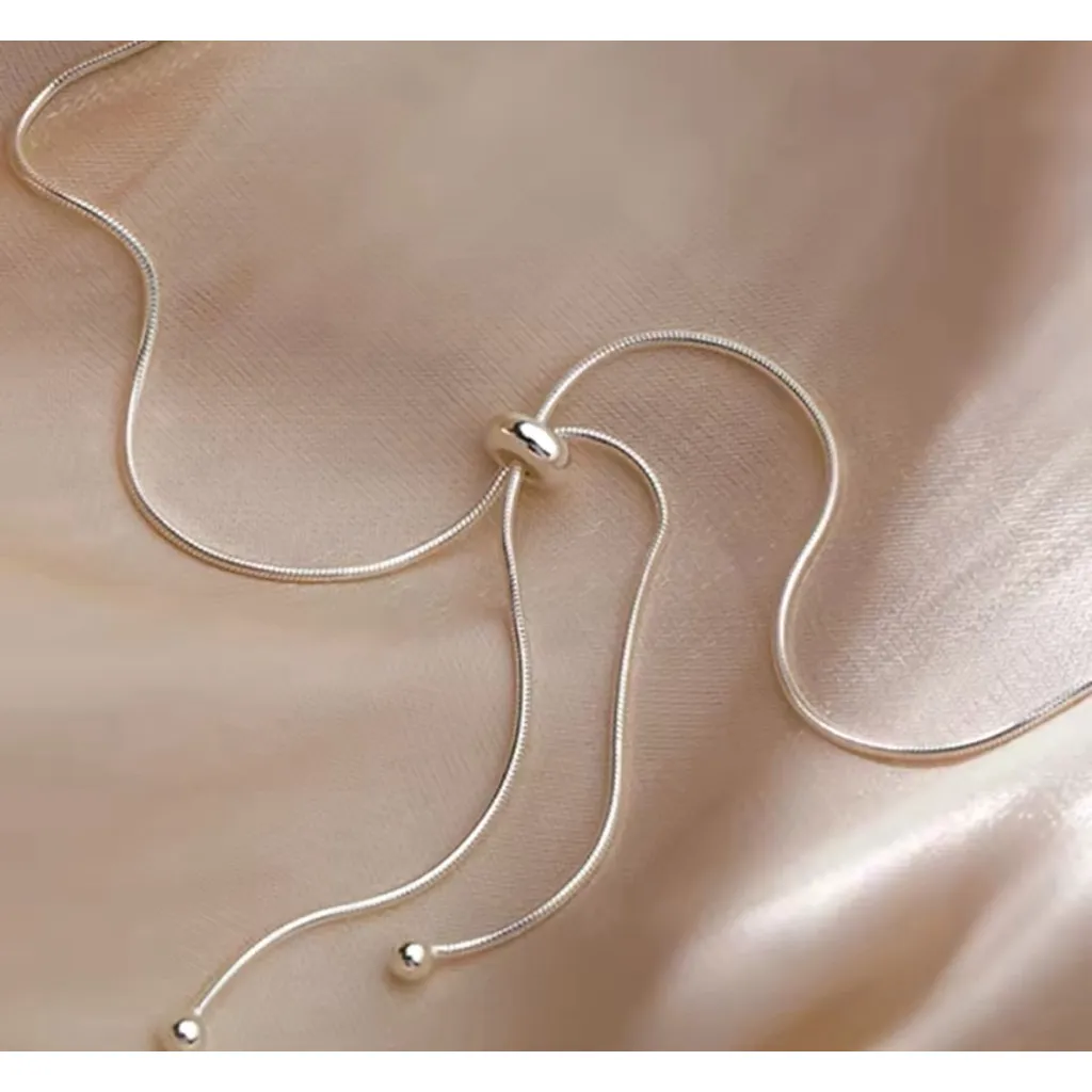 NEW Women's 925 Sterling Silver Lariat Ball Slide Necklace,‎ Adjustable - Image 12