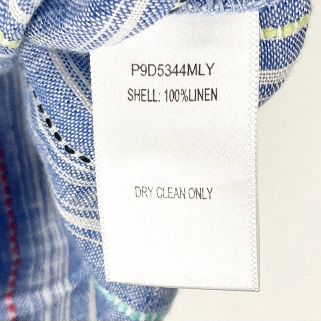 PARKER 100% Linen Striped Shirt Sleeves Three Button Chest Pocket Boxy Top Small - Image 4