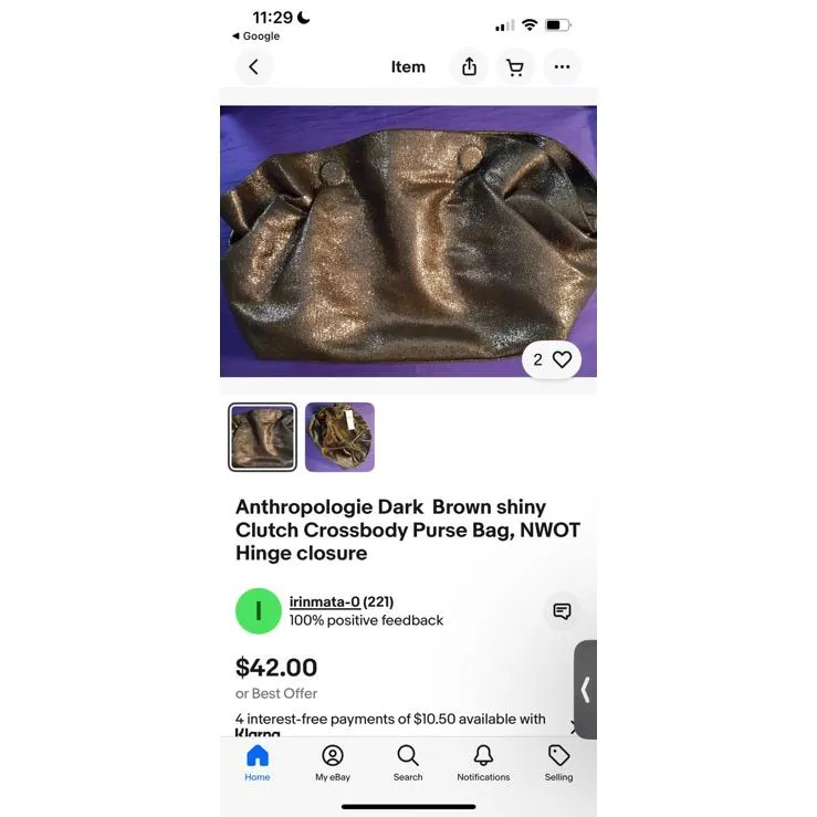Anthropologie Brown shiny Clutch Bag,  Hinge closure - Image 6