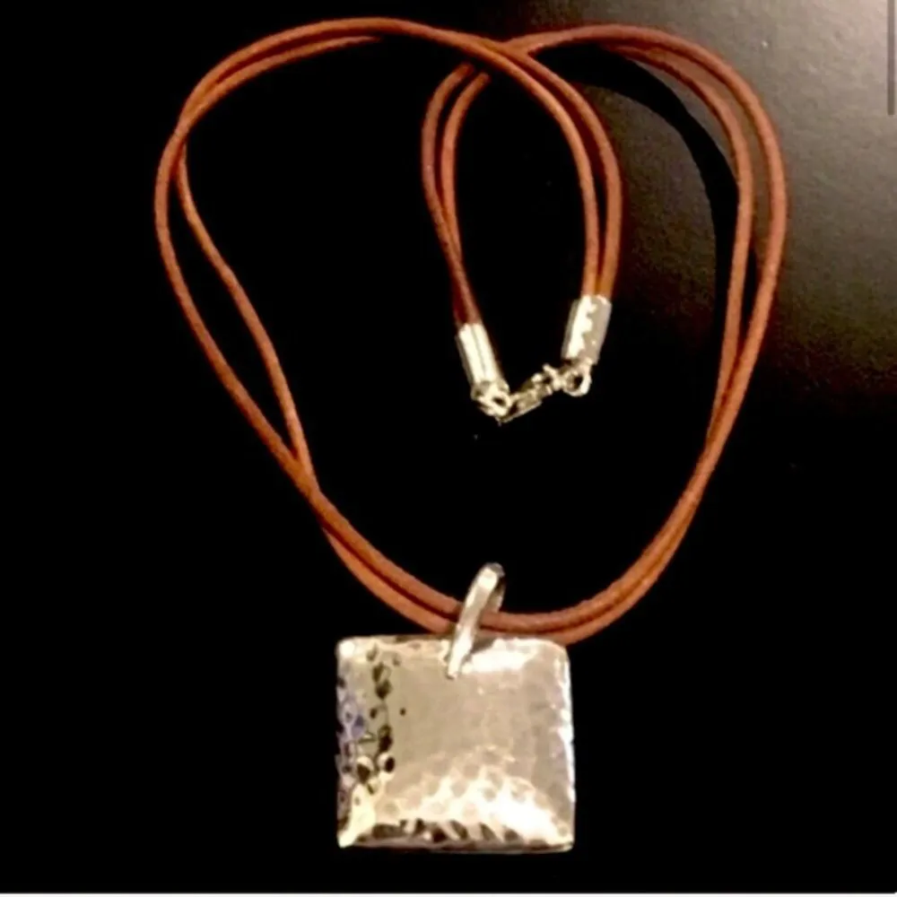 SILPADA Sterling Silver Square Hammered Puffed Pendant On Leather Necklace - Image 4