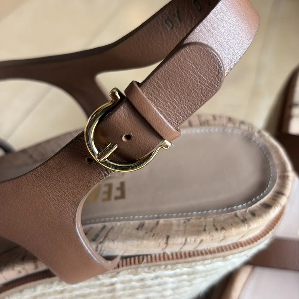 Salvatore Ferragamo Gioela Laser Cut Platform Leather Raffia Wedge Sandals 10 - Image 12