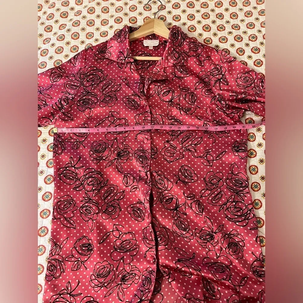 Vintage Satin Bed of Roses Floral Polka Dot Long Sleeve Pajama Dress Size Large - Image 6
