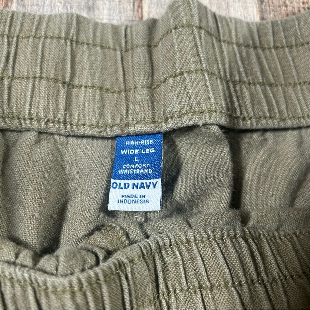 Old Navy Linen Wide Large Minimalist High Rise Comfort Waist Pants Neutral Green - Image 5