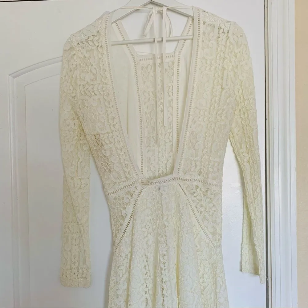 NWT Tobi White/Ivory Coachella Boho Long Sleeve Open-Back Lace Dress | Size: XS - Image 7