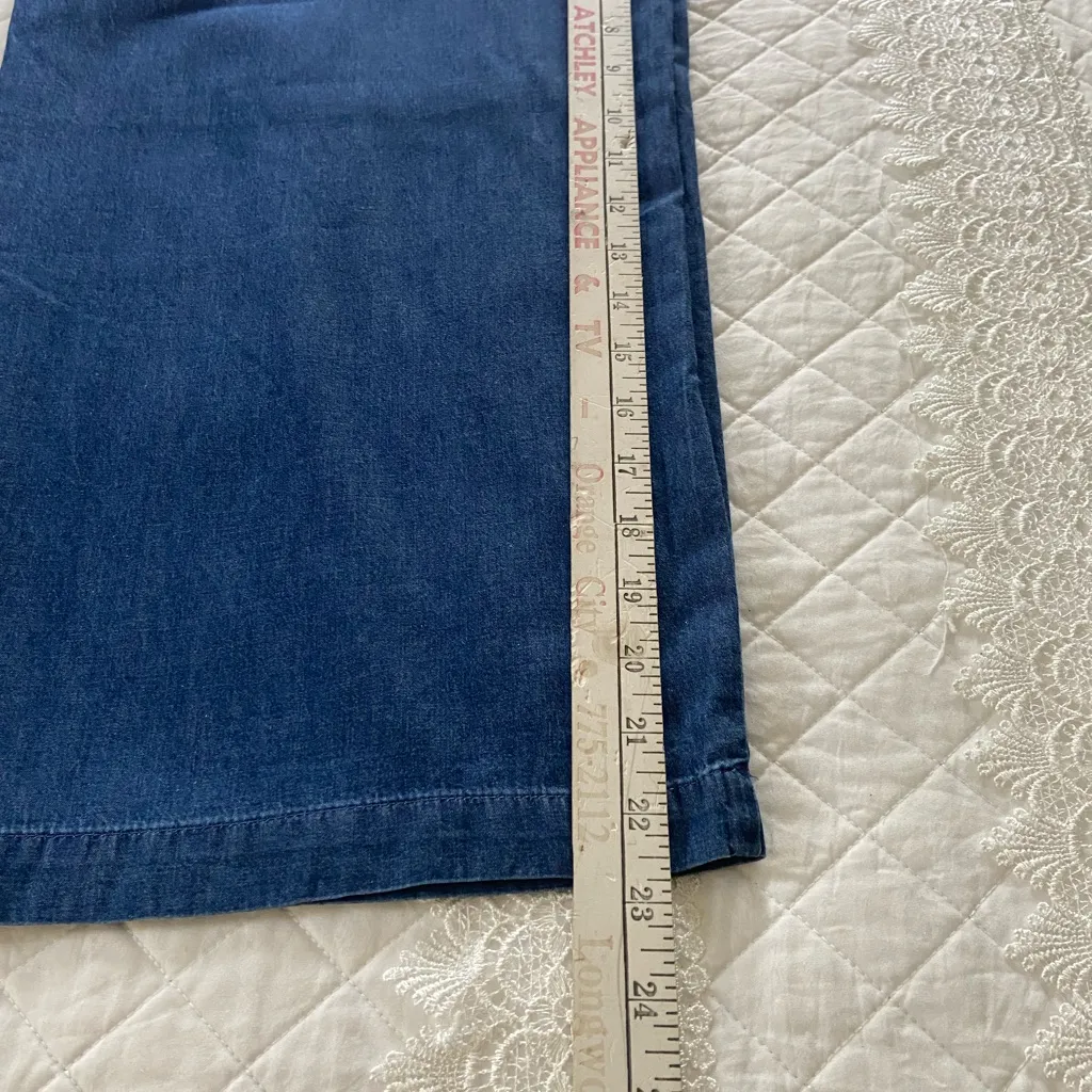 Croft & Barrow Wide Leg Pull On Chambray Cropped Pants Size Small Coastal Beach - Image 11