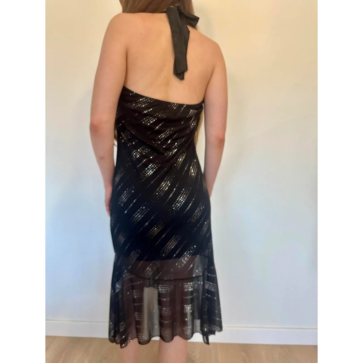 Black Fancy Vintage Sparkly Rhinestone Halter Dress - Image 4