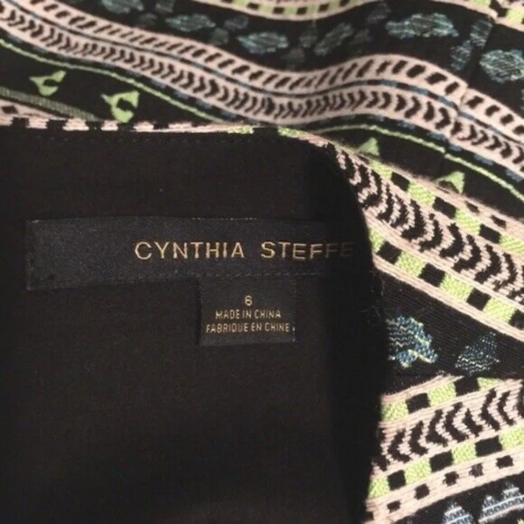 Cynthia Steffe Dress 6 Neon Green Black Mini Shift Tribal Print Exposed Zip New - Image 8