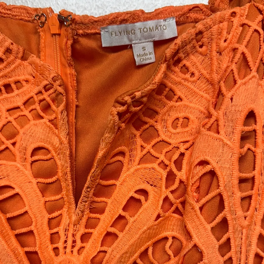 Flying Tomato Lifetime Celebration Vibrant Orange Crochet Dress - Image 2