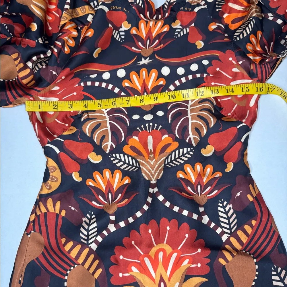 FARM Rio  RED NATURE BEAUTY SCARF BACKLESS MIDI DRESS Size XXS. - Image 13