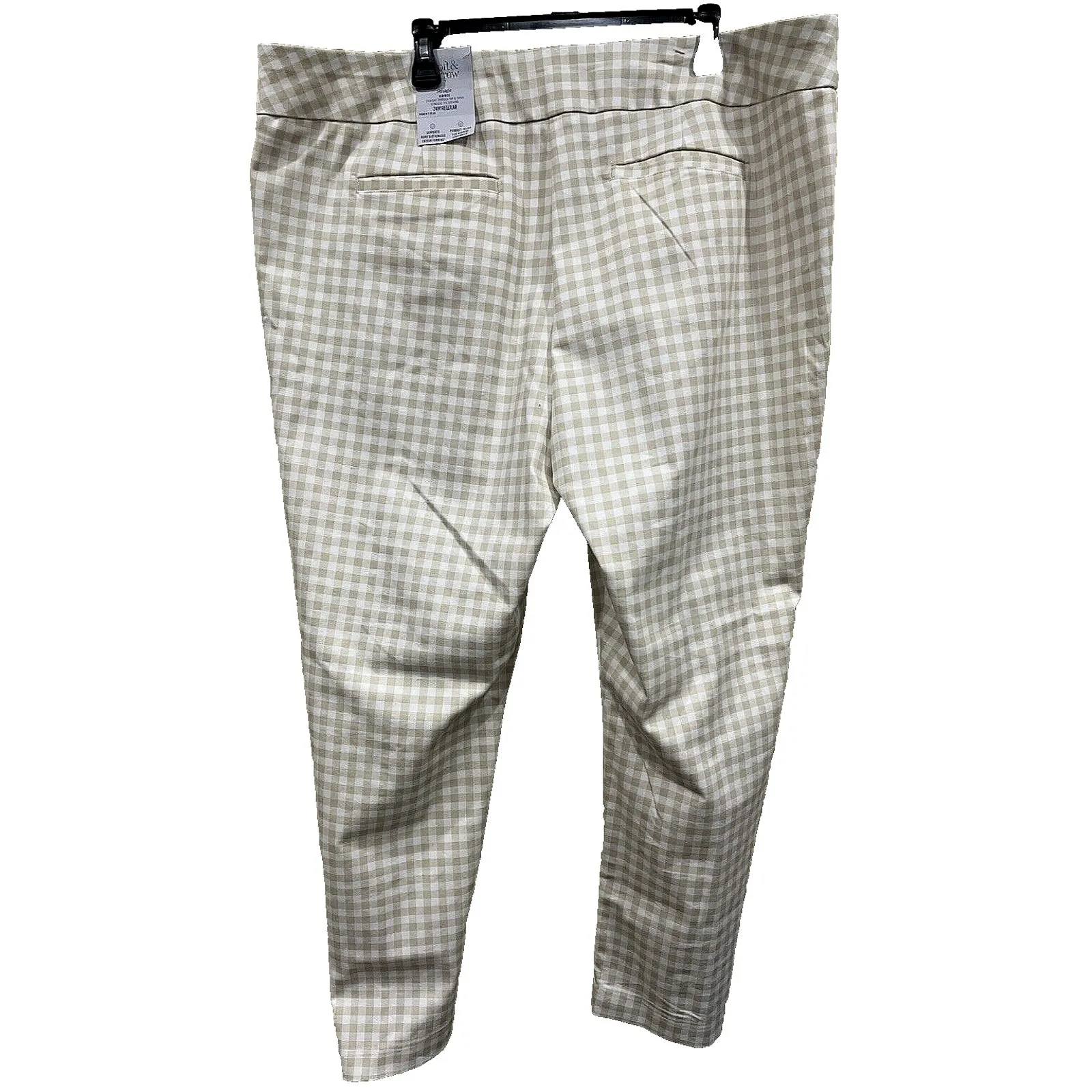 Croft &Barrow Pull-On Pants 26W LONG Straight Fit Beige Gingham Plaid Country - Image 3