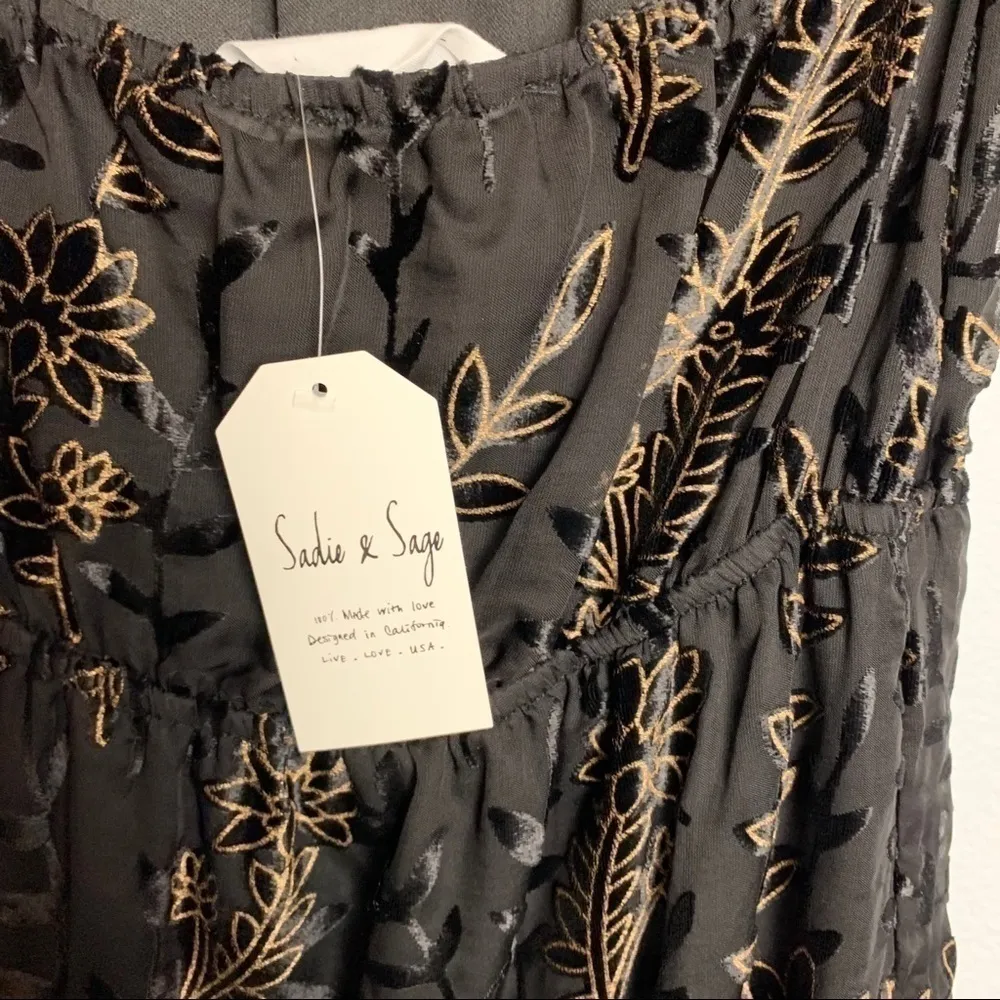 SADIE X Sage Velvet Floral Halter‎ Neck Dress Sz S NWT Black - Image 9