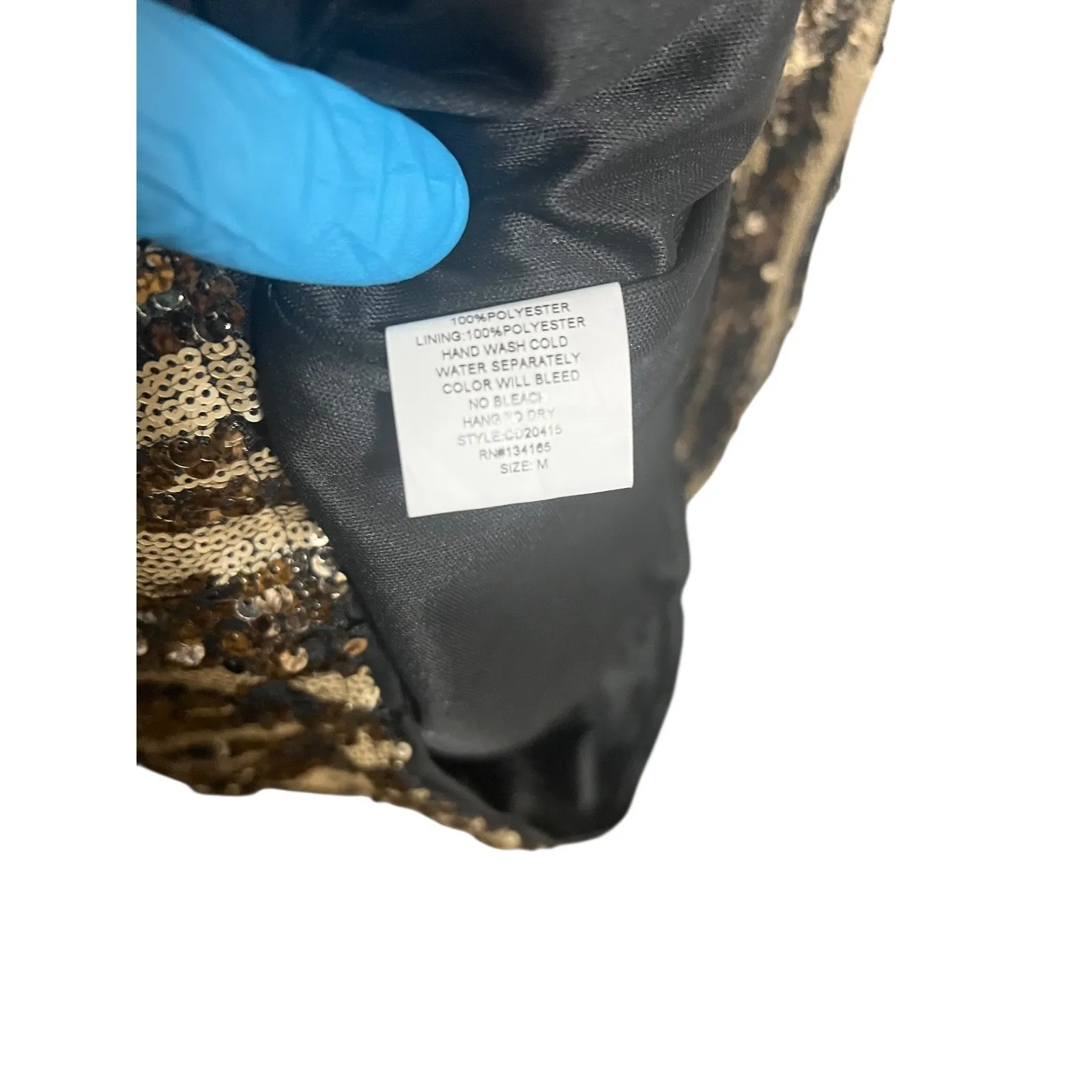 Gold Black Sequin Bodycon Mini Dress M Vtg Party Cocktail Hoco Holiday NYE Size M - Image 4