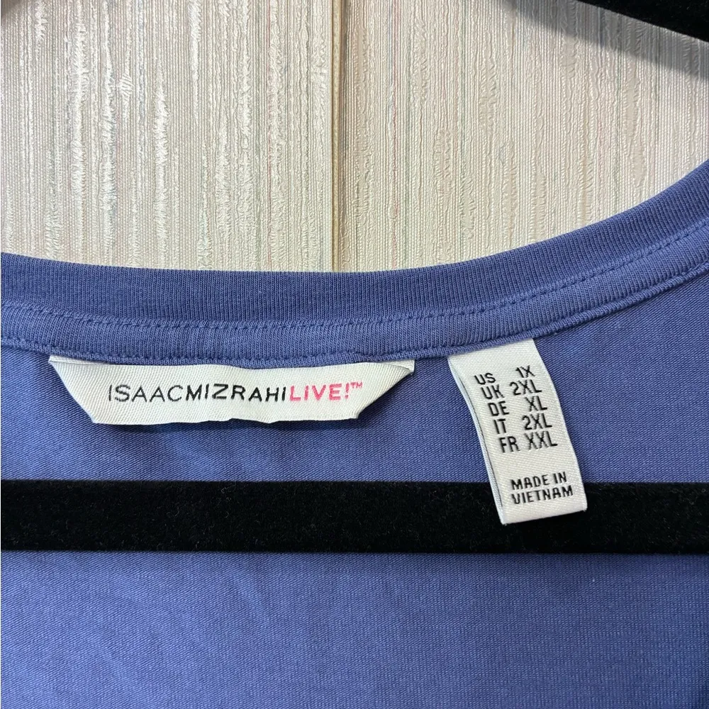 Isaac Mizrahi Live! Blue Elbow Sleeve Peplum Flounce Knit Top Plus Size 1X - Image 5