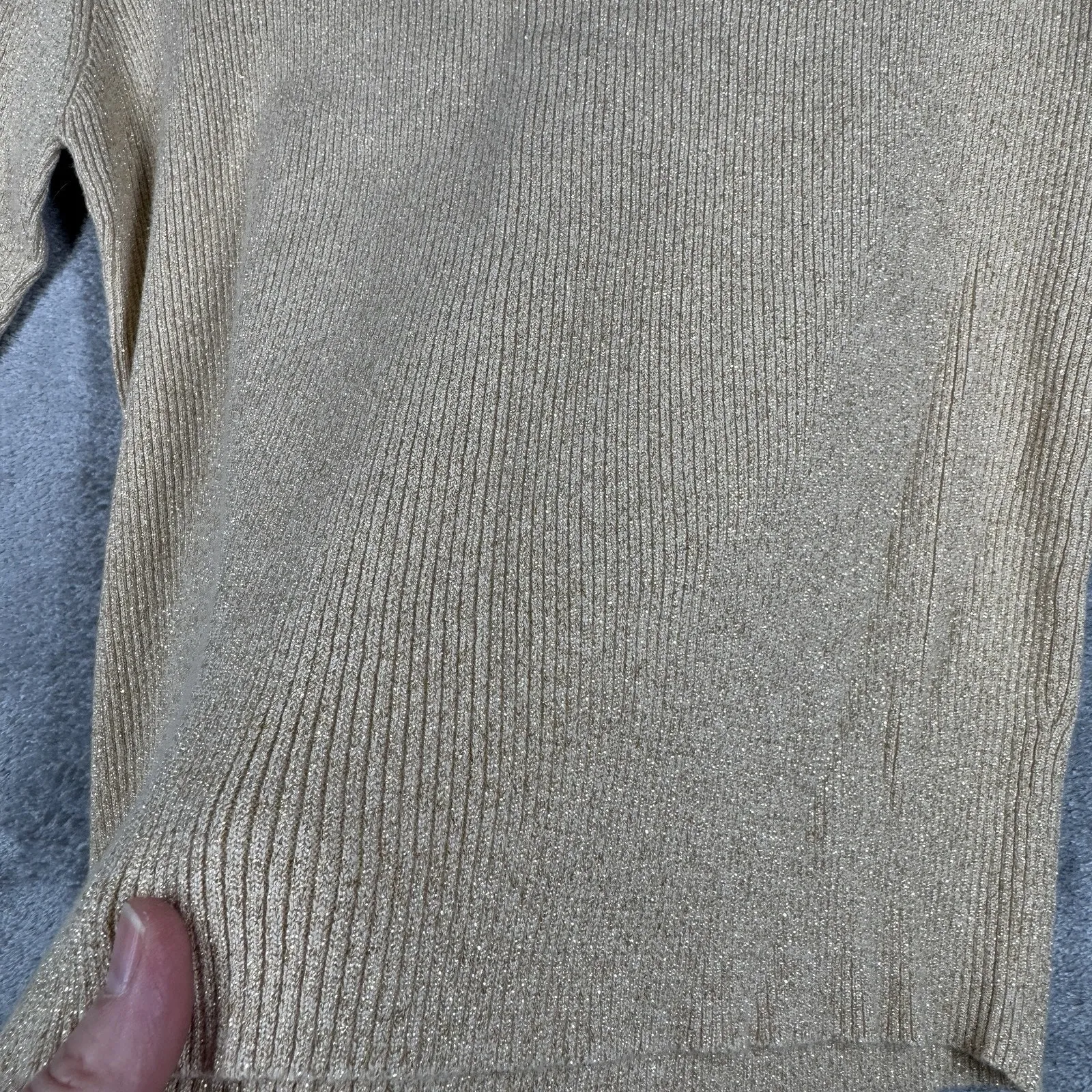 Garnet Hill Sweater‎ Women Large Tan Gold Shimmer Turtleneck Y2K Preppy Vintage - Image 5