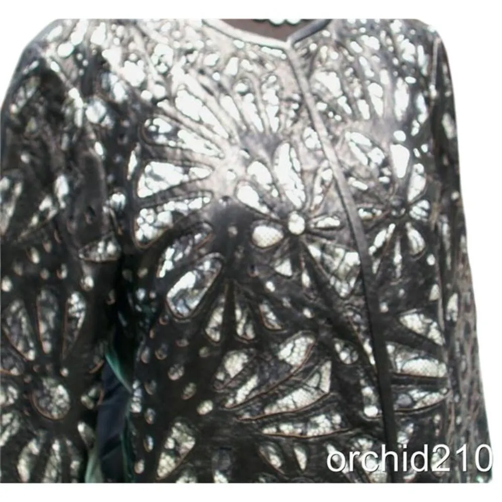 Cache Laser Cut Leather Lace Swing Jacket Top New Peek A Boo Black White $398 - Image 3