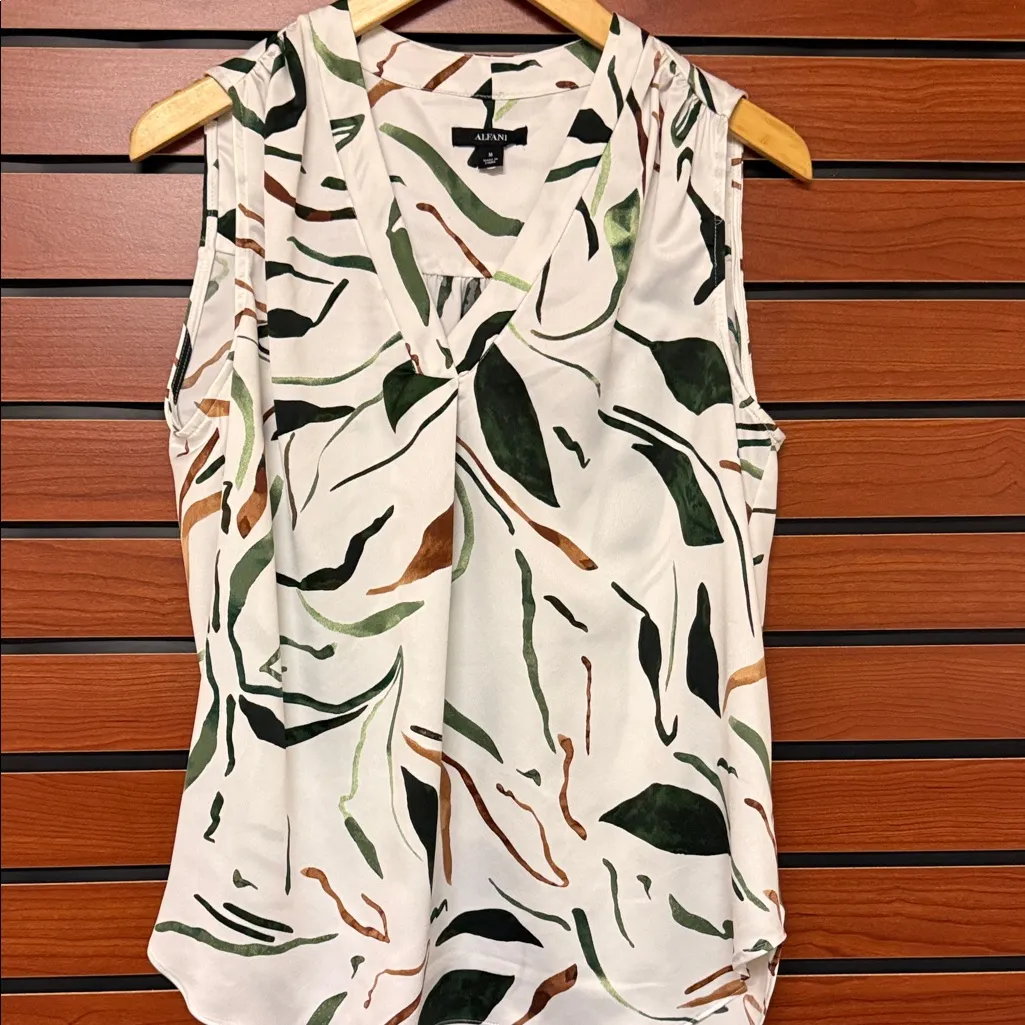 Alfani White Top with Green and Brown Patterns - Image 4