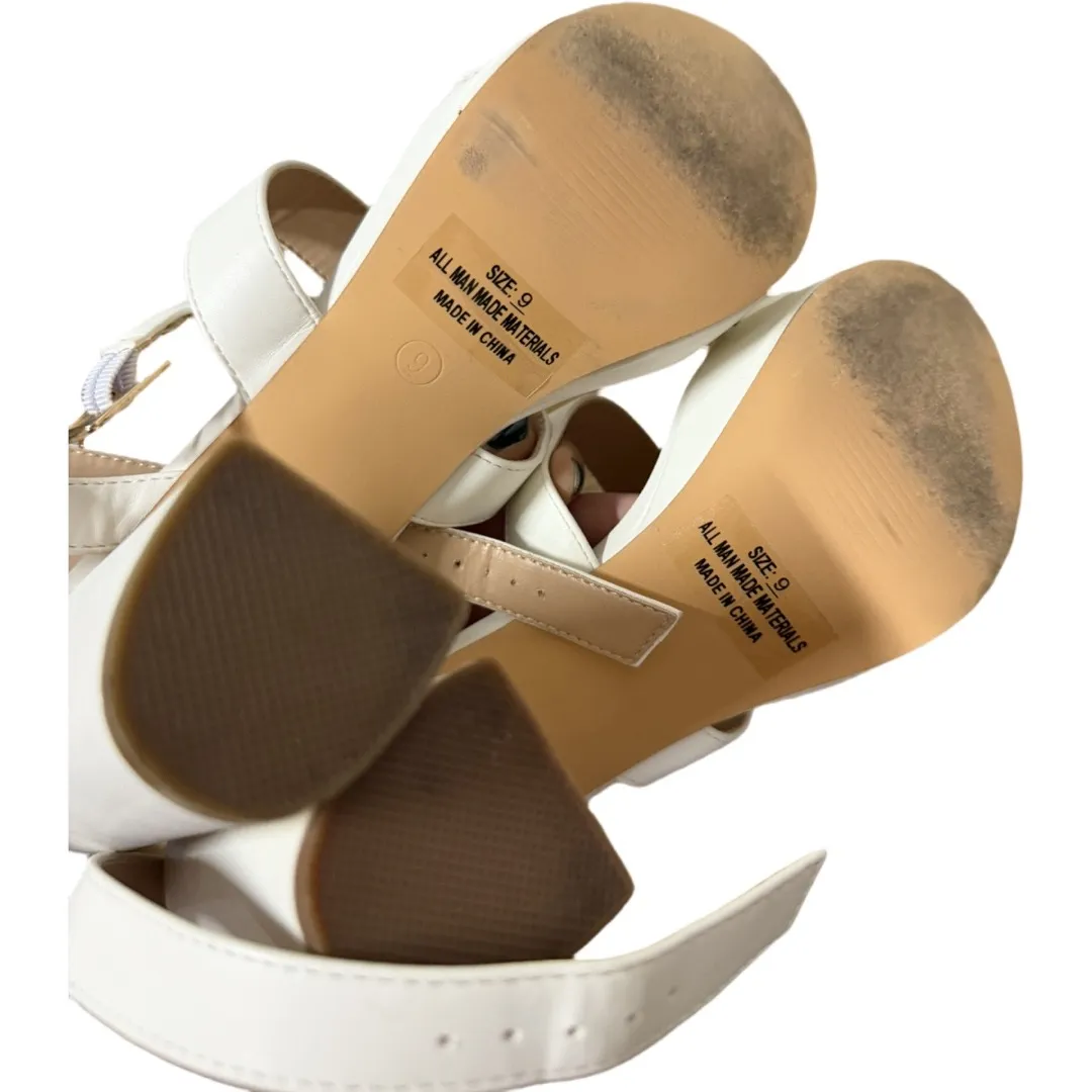 Lulus Platform White Faux Leather Heels Ankle Wrap Adjustable Size 9 Formal - Image 8