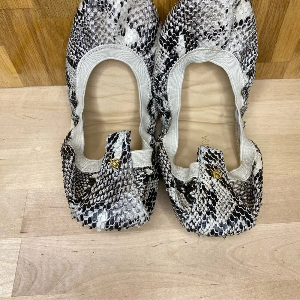 Yosi Samra Leather Snake Print ScLes Foldable Ballet Flat 5 Black - Image 4