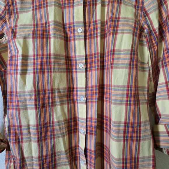 J. McLaughlin Top Womens Size 2 Bright Lightweight Plaid‎ Long Sleeve Button Up - Image 3