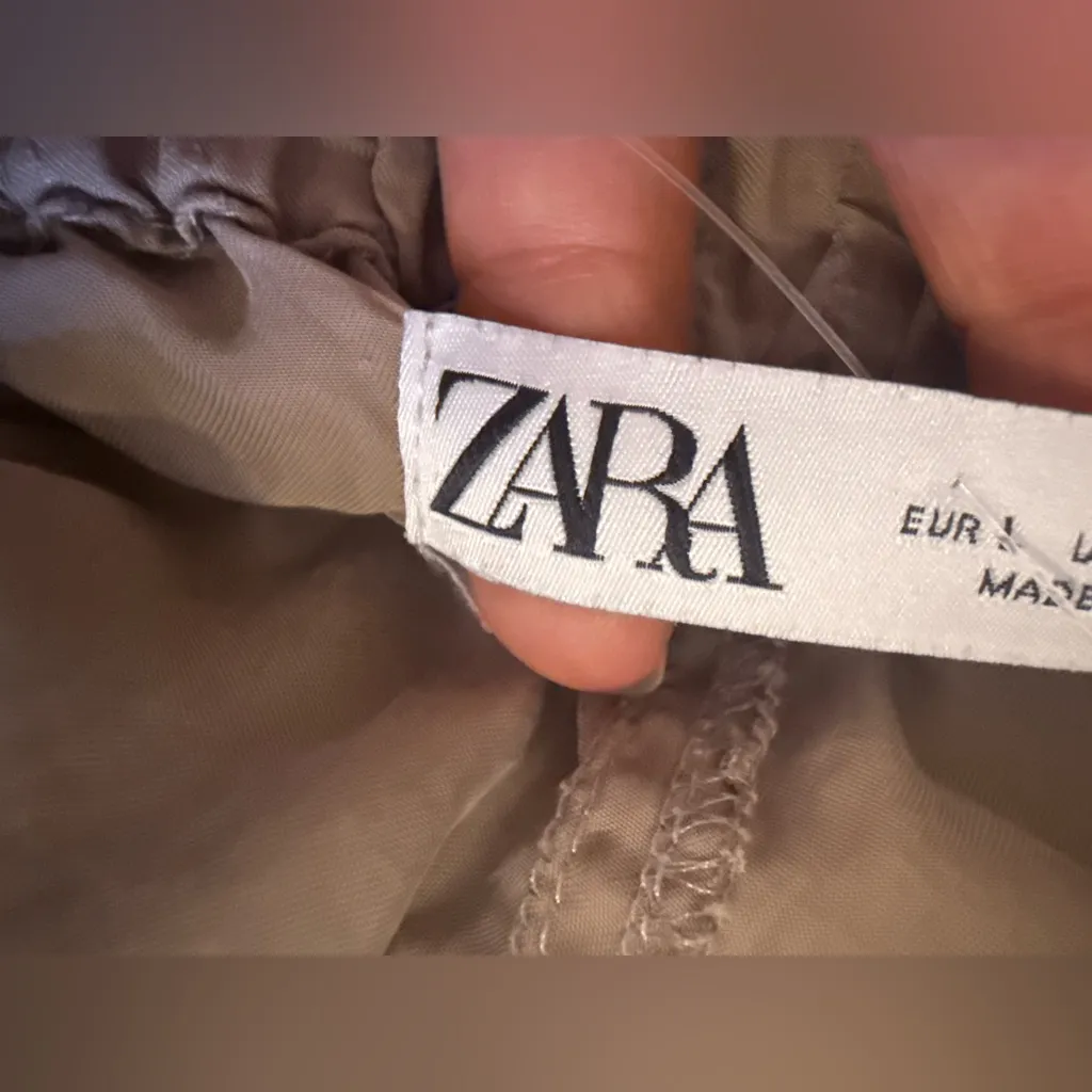 Flowy double banded trousers. Beige pocket zipper lightweight pants wide leg L - Image 13