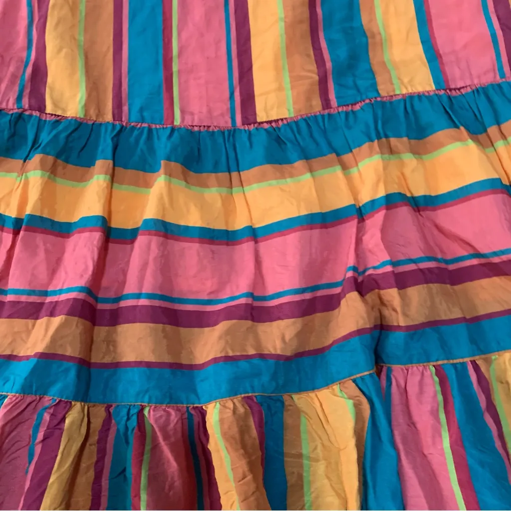 Farm Rio size XS Anthropologie rainbow Colorful Striped Midi Dress square pink - Image 6