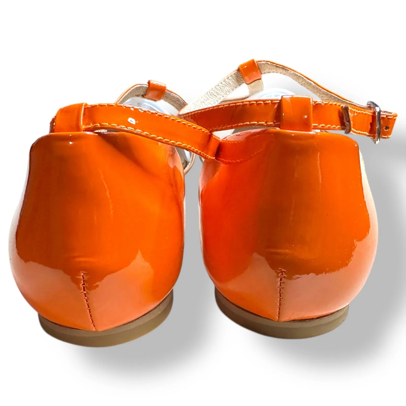 Shoes of Prey Women's Tan Orange Patent Leather T Strap Ballet Flats Size 11.5 Brown - Image 8