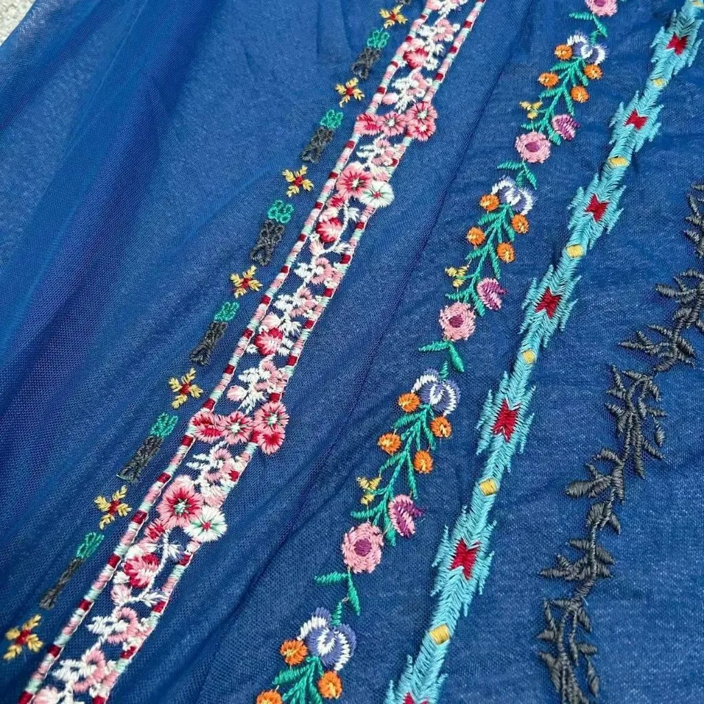 NWOT Johnny Was Biya Mazzy Bias Embroidered Floral Blue Mesh Maxi Dress Sz M - Image 8