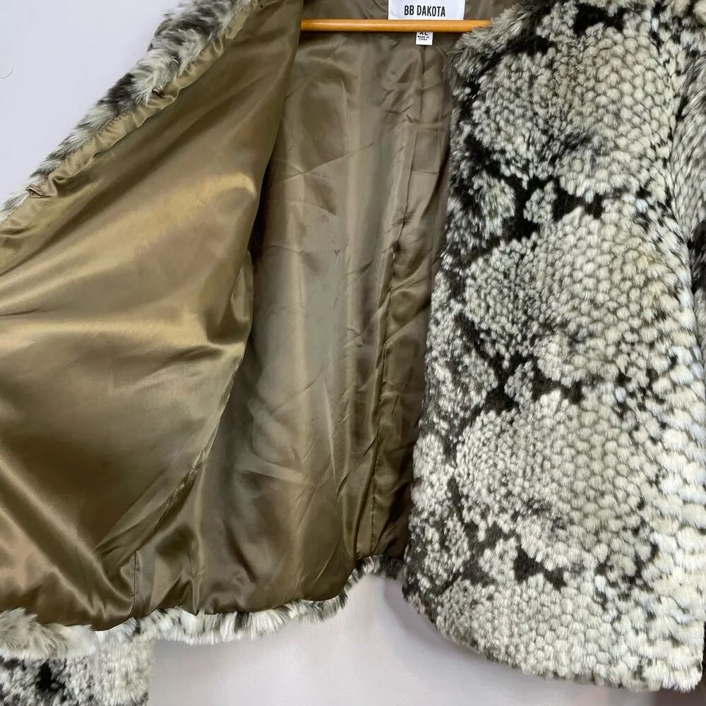 Snake Python Mobwife Faux Fur Vegan Short Jacket Coat Taupe Womens XL - Image 6