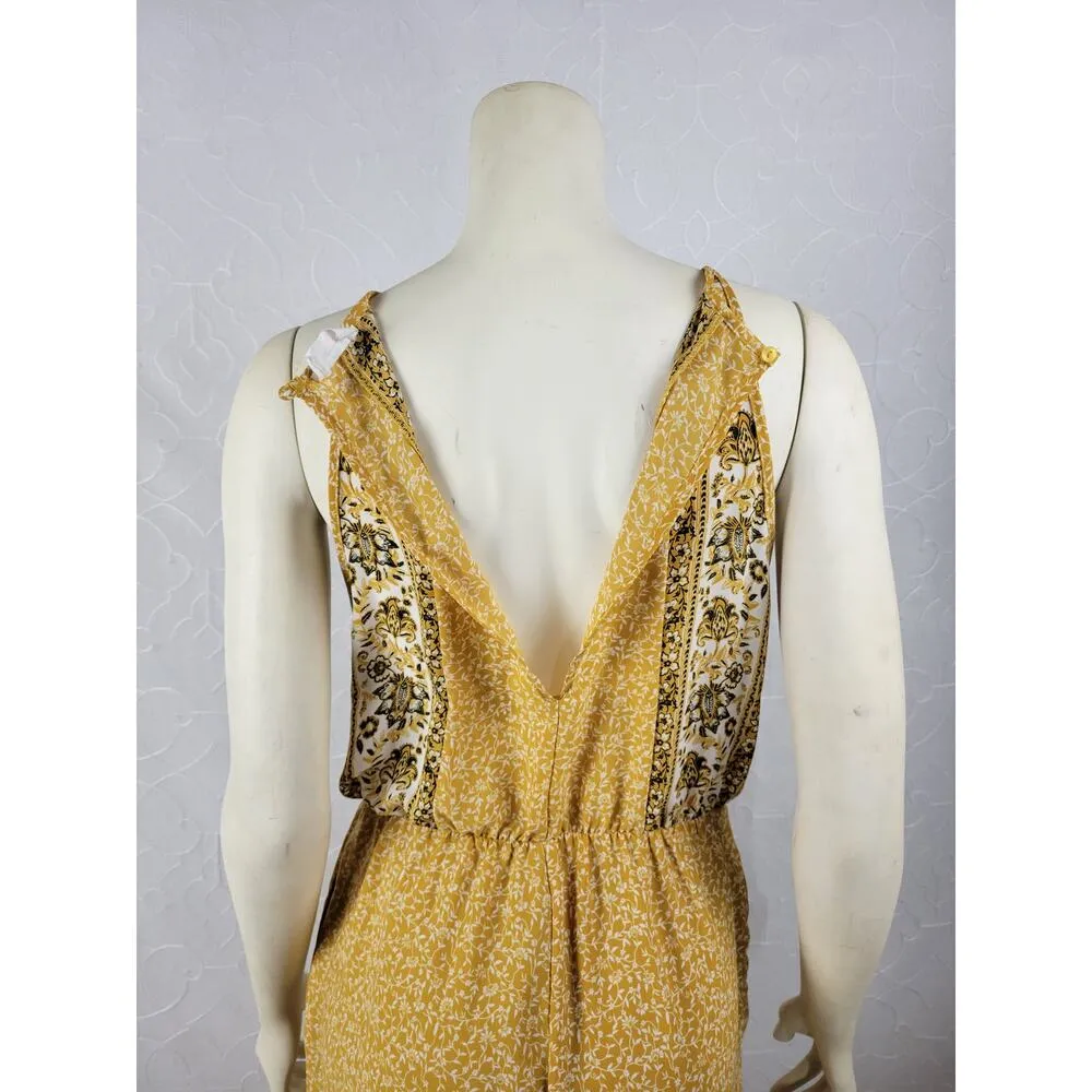 Sienna Sky Womens Jumpsuit Size M Mustard Floral Print Halter Back Keyhole Boho - Image 5