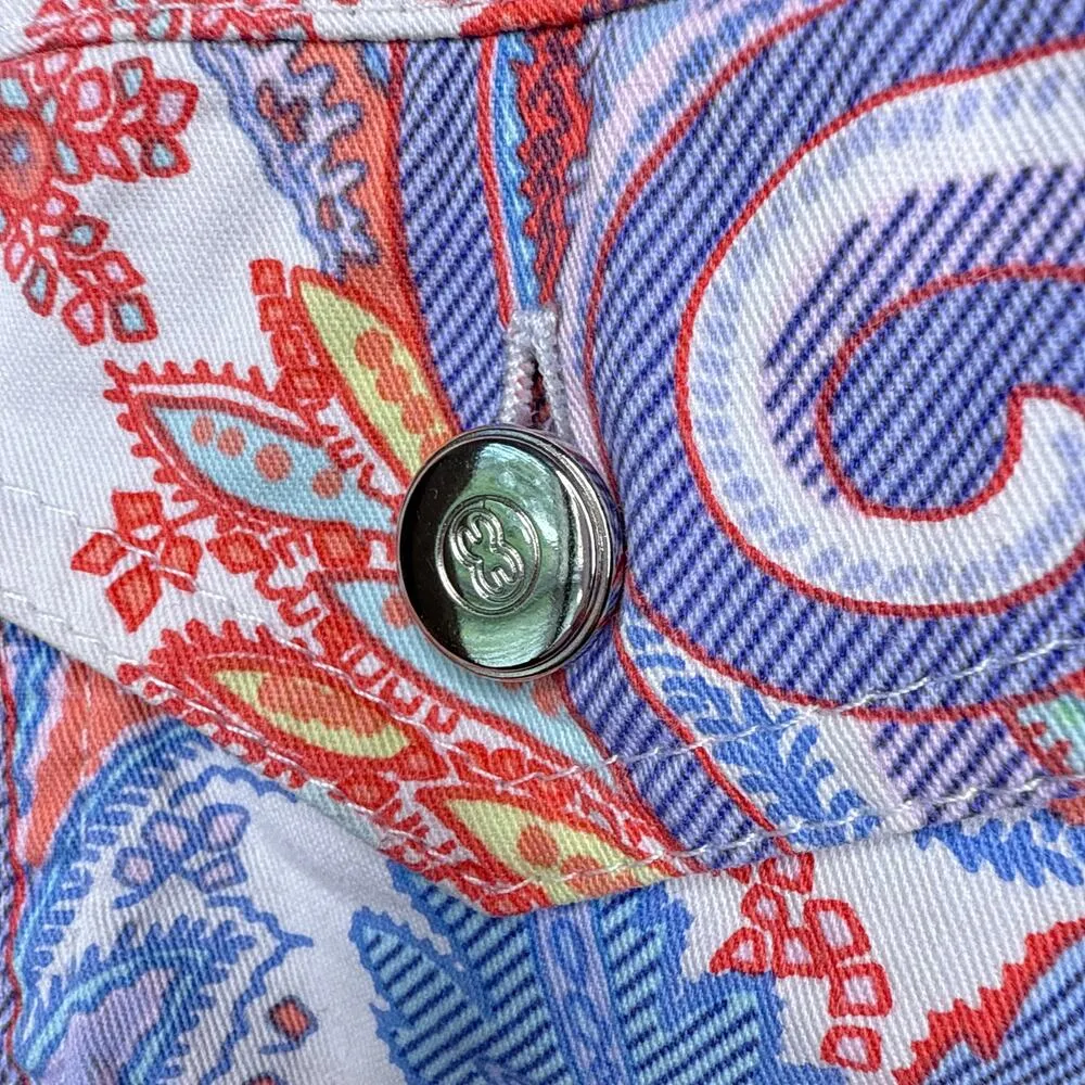 Escada Paisley Print Button Up Cotton Stretch Jacket Size 42 US 12/L Art to Wear Pink Size L - Image 5