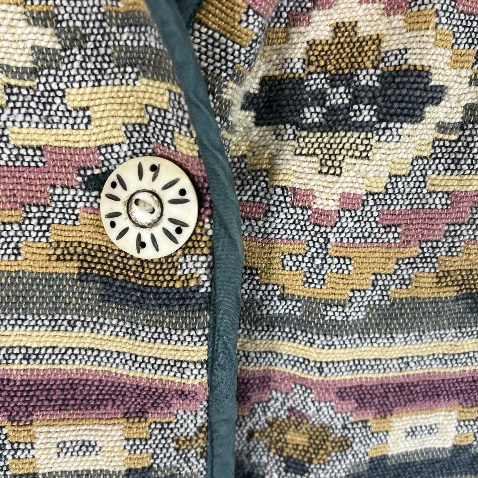 HABAND VTG 90'S AZTEC‎ KNIT WOMENS LARGE BUTTON JACKET Western Boho Multicolor - Image 4